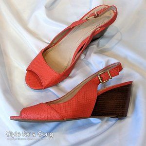 BCBGeneration Coral Peep Toe Slingback Wedge Heels 8.5 B